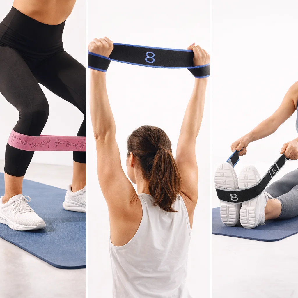 how to use fitness resistance bands with handles - three different exercise positions